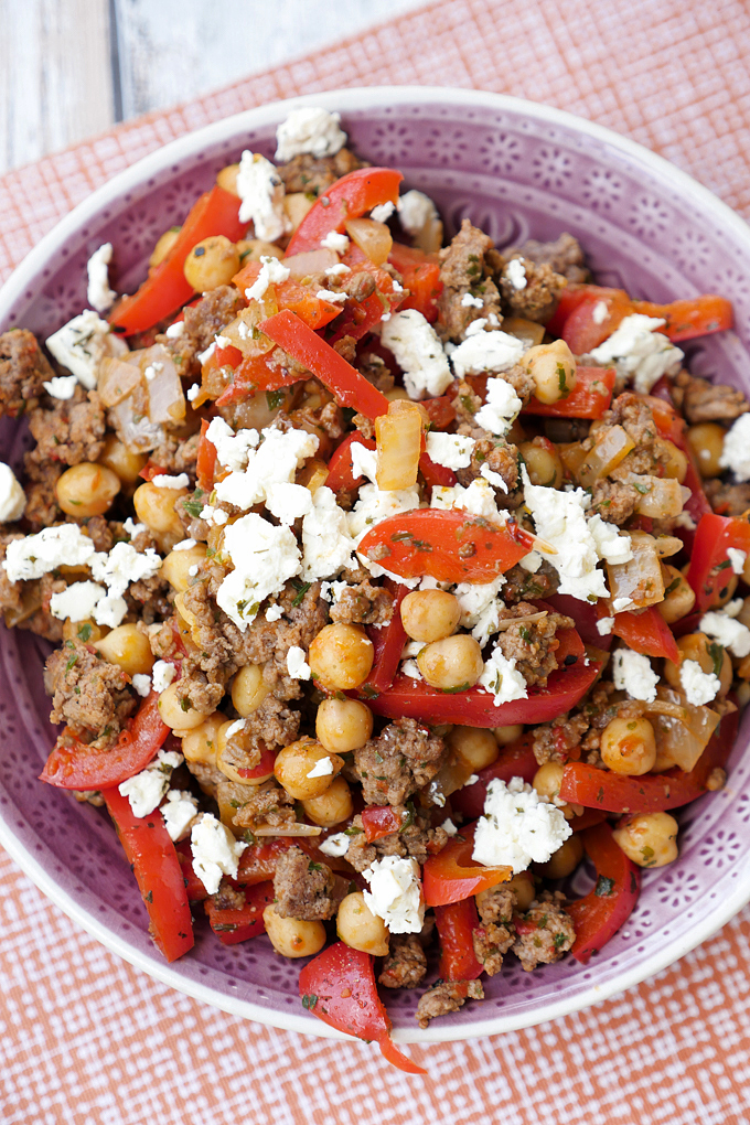 Fast Low Carb Chickpea Minced Pork with Paprika, Alvar and Feta